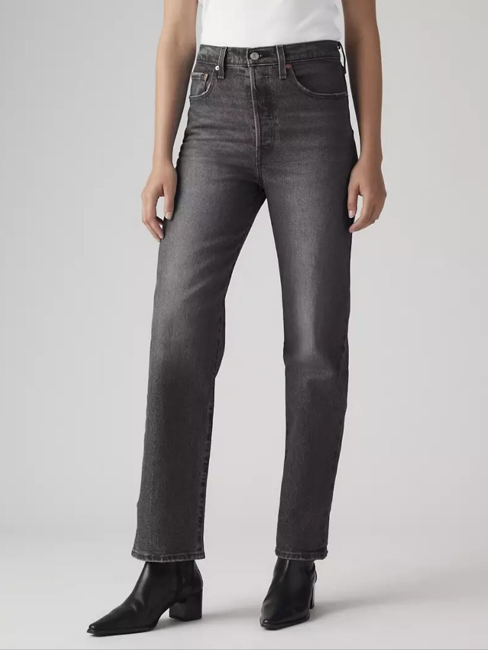 Levis Ribcage Straight Ankle Women's Jeans 30W In Well Worn Black (Charcoal)